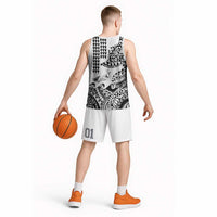 Hawaiian Tribal Manta Ray Basketball Jersey Kakau Tattoo and Polynesian Art Motif Pattern