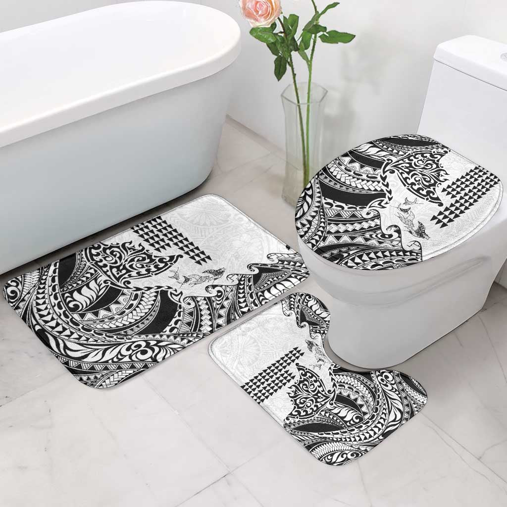 Hawaiian Tribal Manta Ray Bathroom Set Kakau Tattoo and Polynesian Art Motif Pattern
