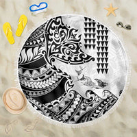 Hawaiian Tribal Manta Ray Beach Blanket Kakau Tattoo and Polynesian Art Motif Pattern