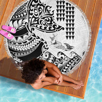 Hawaiian Tribal Manta Ray Beach Blanket Kakau Tattoo and Polynesian Art Motif Pattern