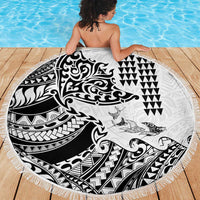 Hawaiian Tribal Manta Ray Beach Blanket Kakau Tattoo and Polynesian Art Motif Pattern
