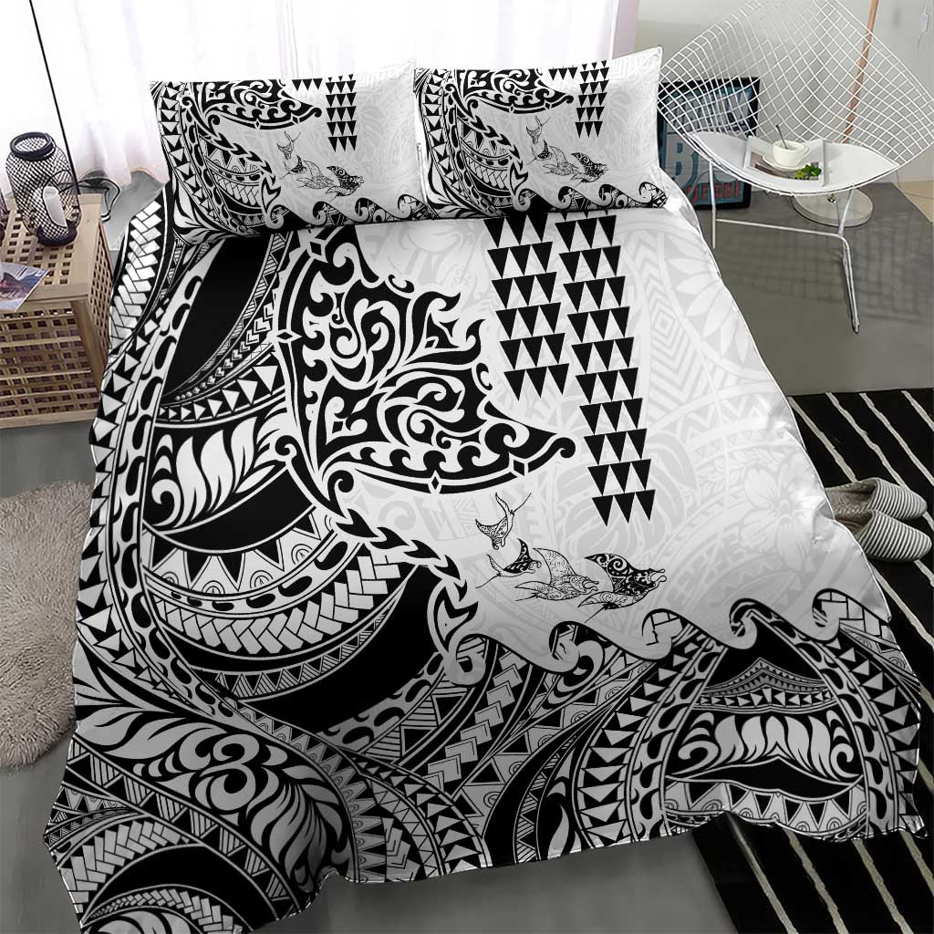 Hawaiian Tribal Manta Ray Bedding Set Kakau Tattoo and Polynesian Art Motif Pattern