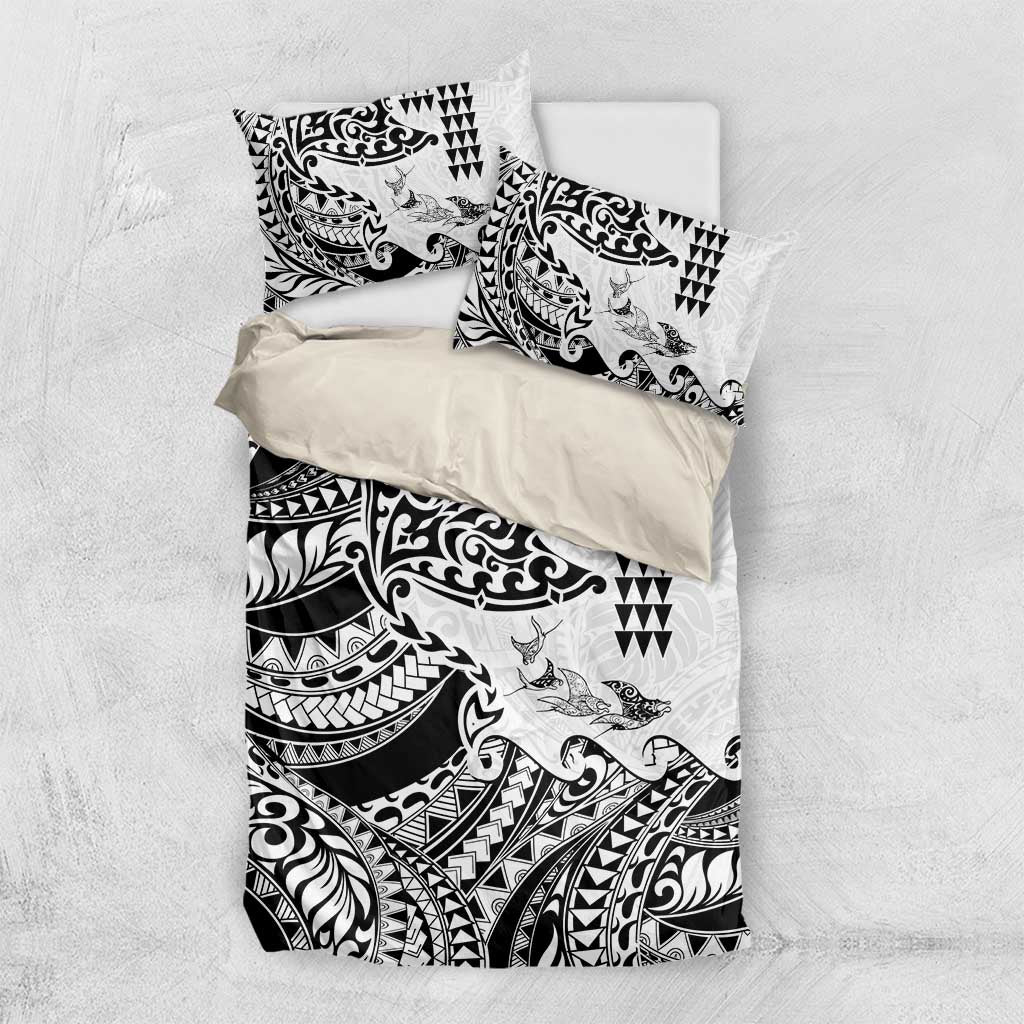 Hawaiian Tribal Manta Ray Bedding Set Kakau Tattoo and Polynesian Art Motif Pattern