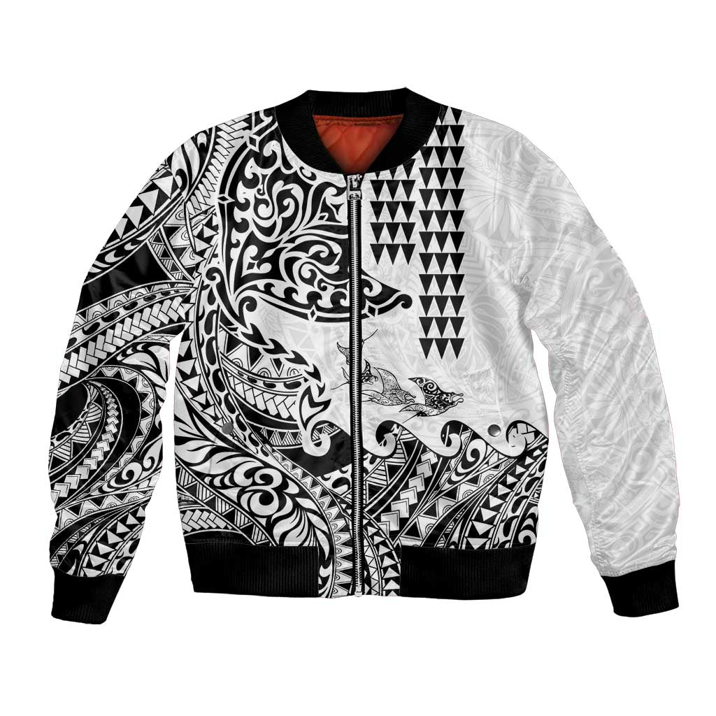 Hawaiian Tribal Manta Ray Bomber Jacket Kakau Tattoo and Polynesian Art Motif Pattern