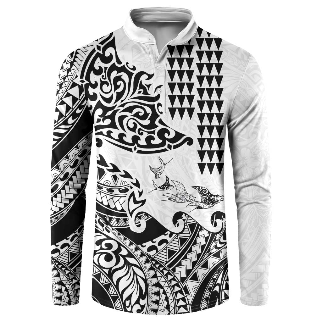 Hawaiian Tribal Manta Ray Button Sweatshirt Kakau Tattoo and Polynesian Art Motif Pattern LT03 Multicolor - Polynesian Pride