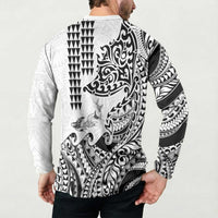 Hawaiian Tribal Manta Ray Button Sweatshirt Kakau Tattoo and Polynesian Art Motif Pattern LT03 - Polynesian Pride