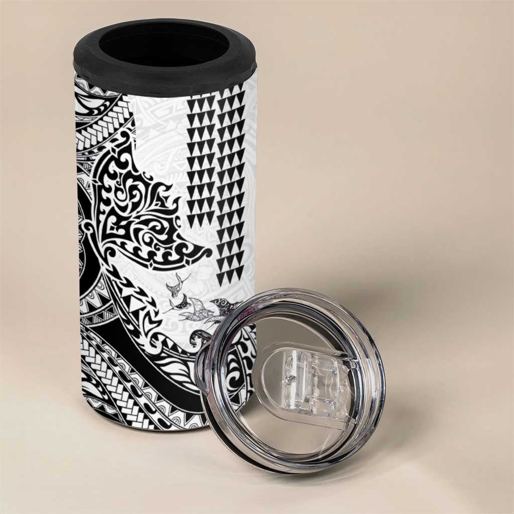 Hawaiian Tribal Manta Ray 4 in 1 Can Cooler Tumbler Kakau Tattoo and Polynesian Art Motif Pattern
