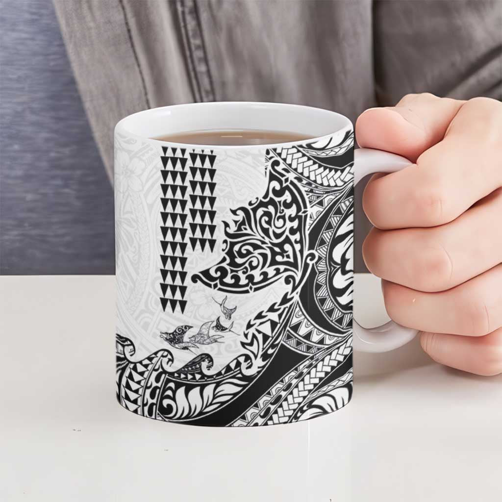 Hawaiian Tribal Manta Ray Ceramic Mug Kakau Tattoo and Polynesian Art Motif Pattern