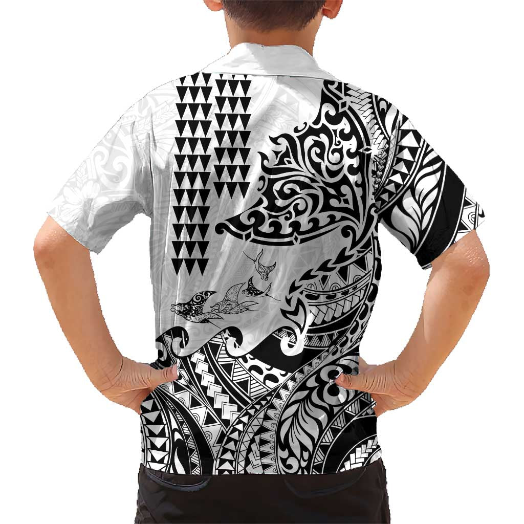 Hawaiian Tribal Manta Ray Family Matching Mermaid Dress and Hawaiian Shirt Kakau Tattoo and Polynesian Art Motif Pattern