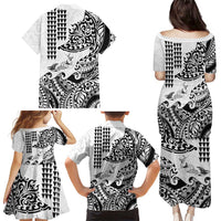 Hawaiian Tribal Manta Ray Family Matching Puletasi and Hawaiian Shirt Kakau Tattoo and Polynesian Art Motif Pattern