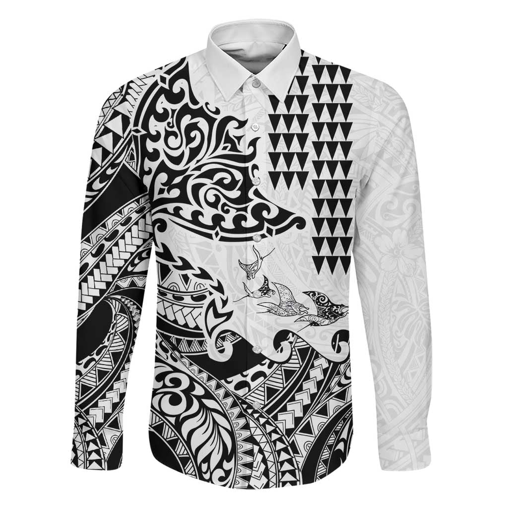 Hawaiian Tribal Manta Ray Family Matching Puletasi and Hawaiian Shirt Kakau Tattoo and Polynesian Art Motif Pattern