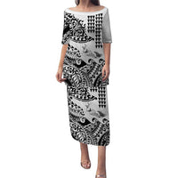 Hawaiian Tribal Manta Ray Family Matching Puletasi and Hawaiian Shirt Kakau Tattoo and Polynesian Art Motif Pattern