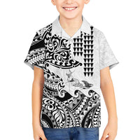 Hawaiian Tribal Manta Ray Family Matching Puletasi and Hawaiian Shirt Kakau Tattoo and Polynesian Art Motif Pattern