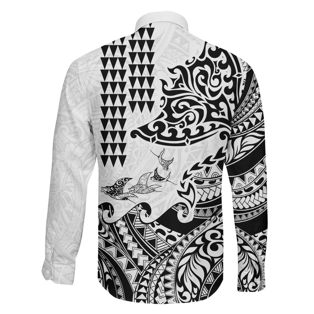 Hawaiian Tribal Manta Ray Family Matching Short Sleeve Bodycon Dress and Hawaiian Shirt Kakau Tattoo and Polynesian Art Motif Pattern