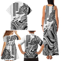 Hawaiian Tribal Manta Ray Family Matching Tank Maxi Dress and Hawaiian Shirt Kakau Tattoo and Polynesian Art Motif Pattern