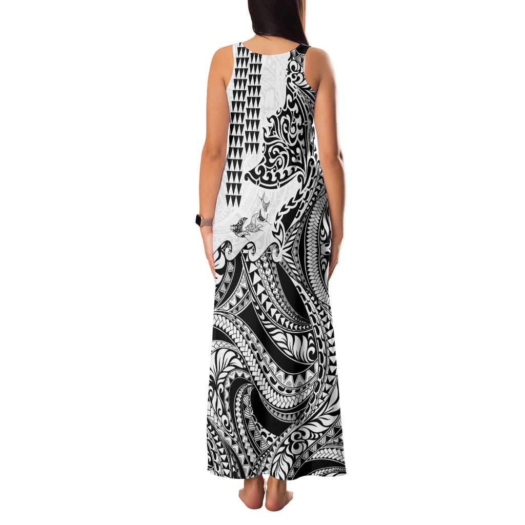 Hawaiian Tribal Manta Ray Family Matching Tank Maxi Dress and Hawaiian Shirt Kakau Tattoo and Polynesian Art Motif Pattern