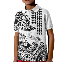 Hawaiian Tribal Manta Ray Kid Polo Shirt Kakau Tattoo and Polynesian Art Motif Pattern