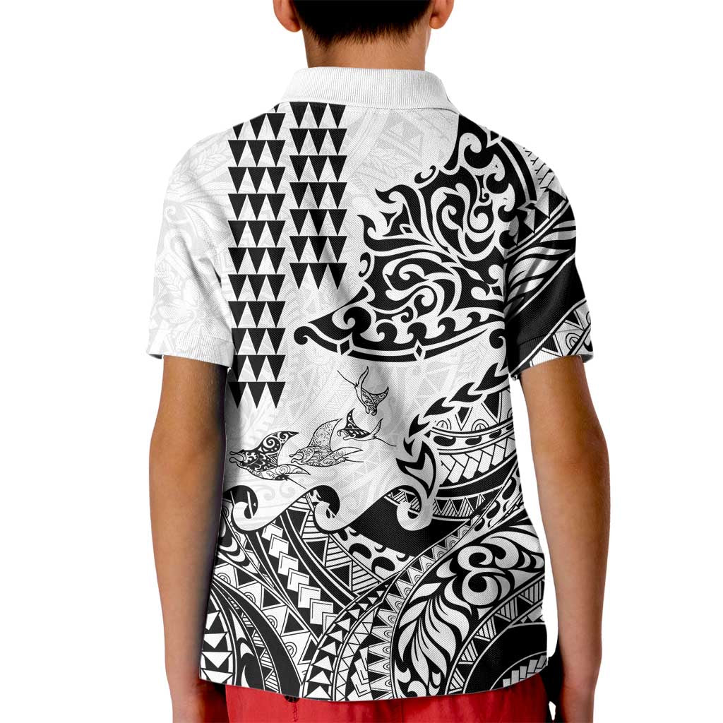 Hawaiian Tribal Manta Ray Kid Polo Shirt Kakau Tattoo and Polynesian Art Motif Pattern