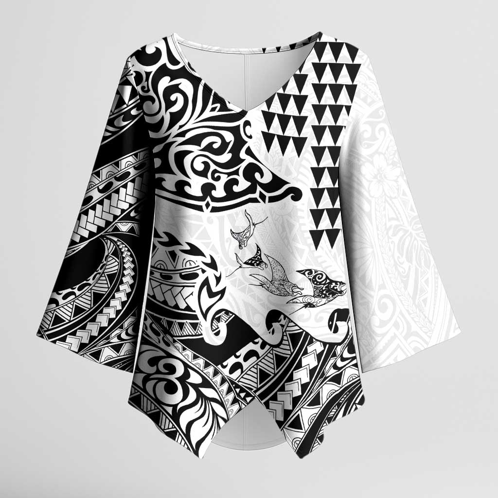 Hawaiian Tribal Manta Ray Kimono Sleeve Blouse Kakau Tattoo and Polynesian Art Motif Pattern LT03 Female Multicolor - Polynesian Pride