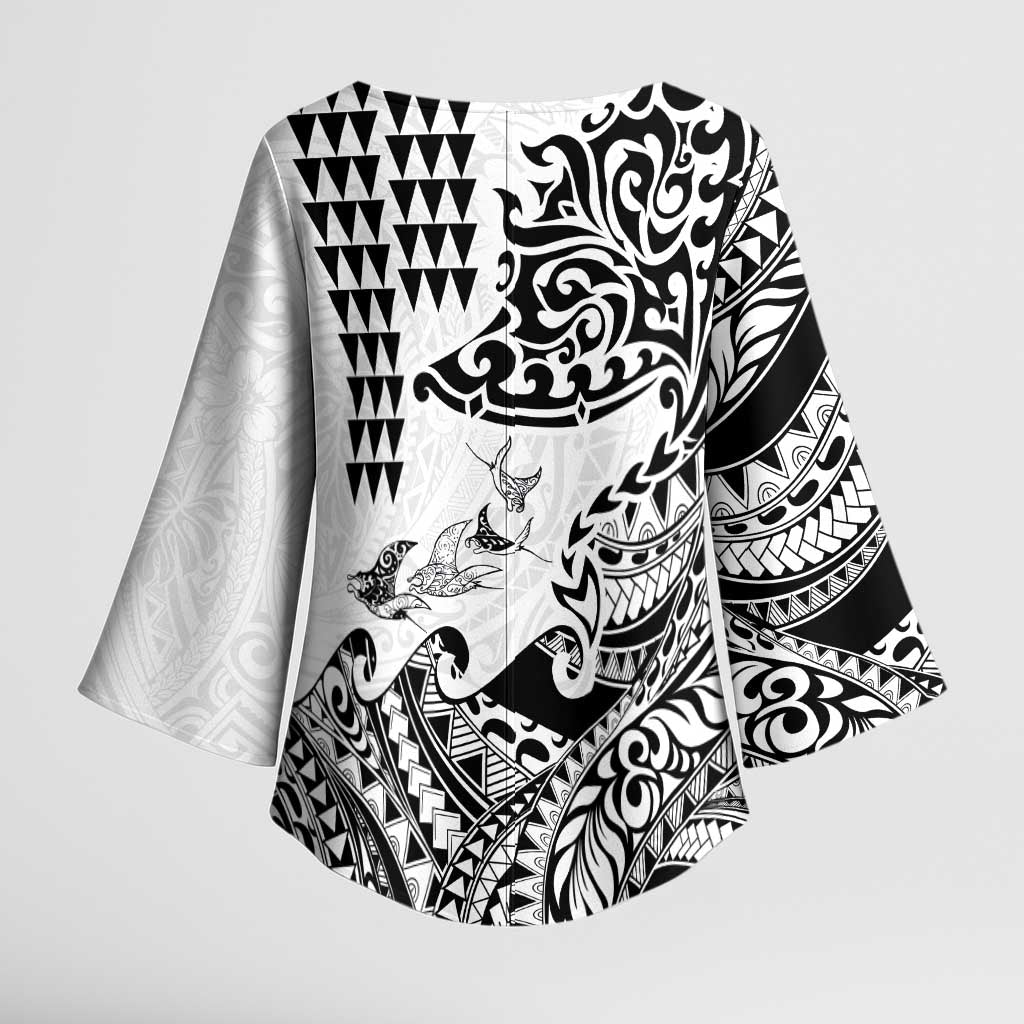 Hawaiian Tribal Manta Ray Kimono Sleeve Blouse Kakau Tattoo and Polynesian Art Motif Pattern LT03 - Polynesian Pride