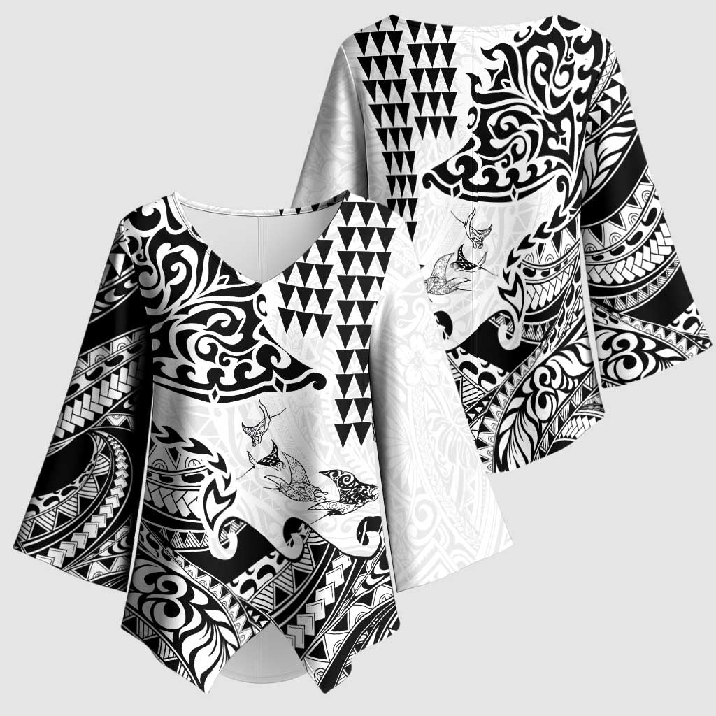 Hawaiian Tribal Manta Ray Kimono Sleeve Blouse Kakau Tattoo and Polynesian Art Motif Pattern LT03 - Polynesian Pride