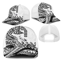 Hawaiian Tribal Manta Ray Mesh Trucker Cap Kakau Tattoo and Polynesian Art Motif Pattern