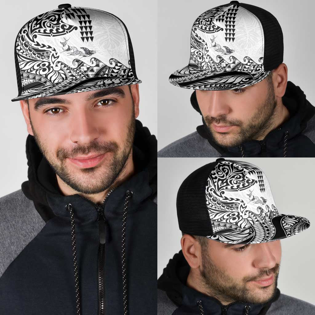 Hawaiian Tribal Manta Ray Mesh Trucker Cap Kakau Tattoo and Polynesian Art Motif Pattern