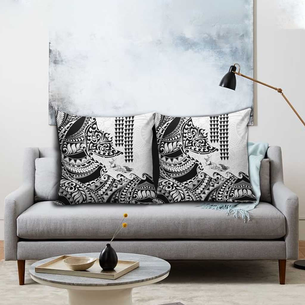 Hawaiian Tribal Manta Ray Pillow Cover Kakau Tattoo and Polynesian Art Motif Pattern