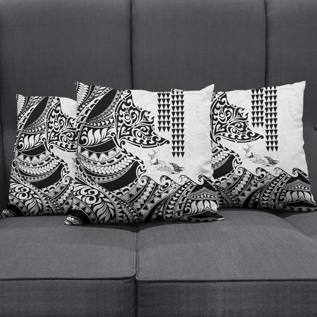 Hawaiian Tribal Manta Ray Pillow Cover Kakau Tattoo and Polynesian Art Motif Pattern