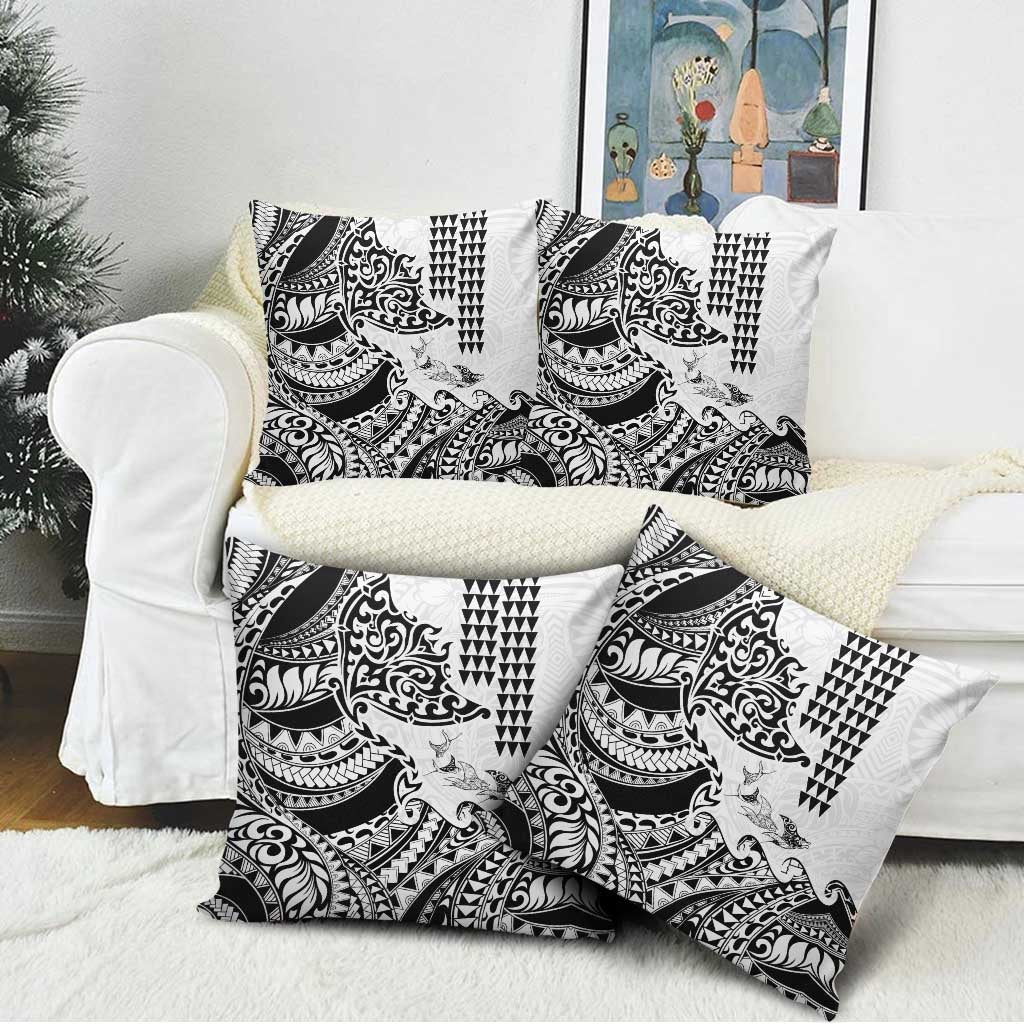 Hawaiian Tribal Manta Ray Pillow Cover Kakau Tattoo and Polynesian Art Motif Pattern