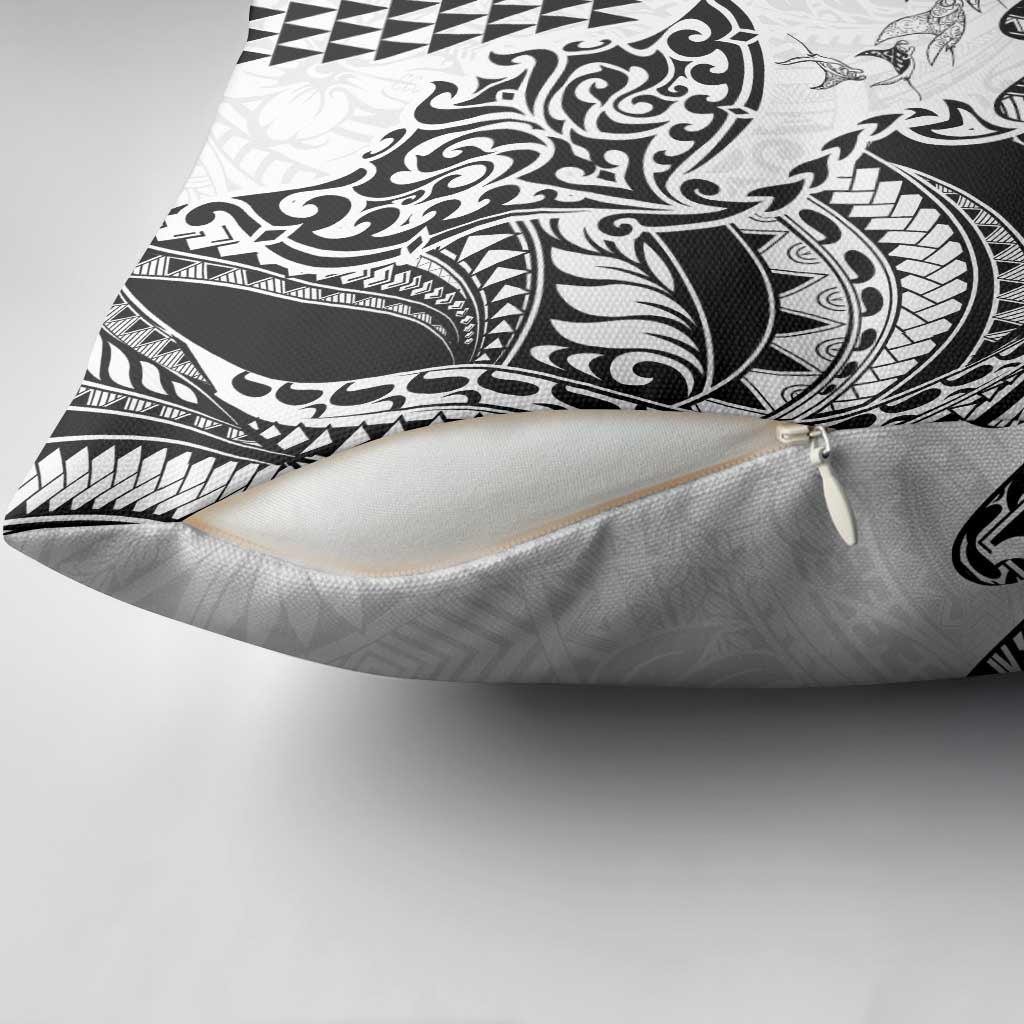 Hawaiian Tribal Manta Ray Pillow Cover Kakau Tattoo and Polynesian Art Motif Pattern