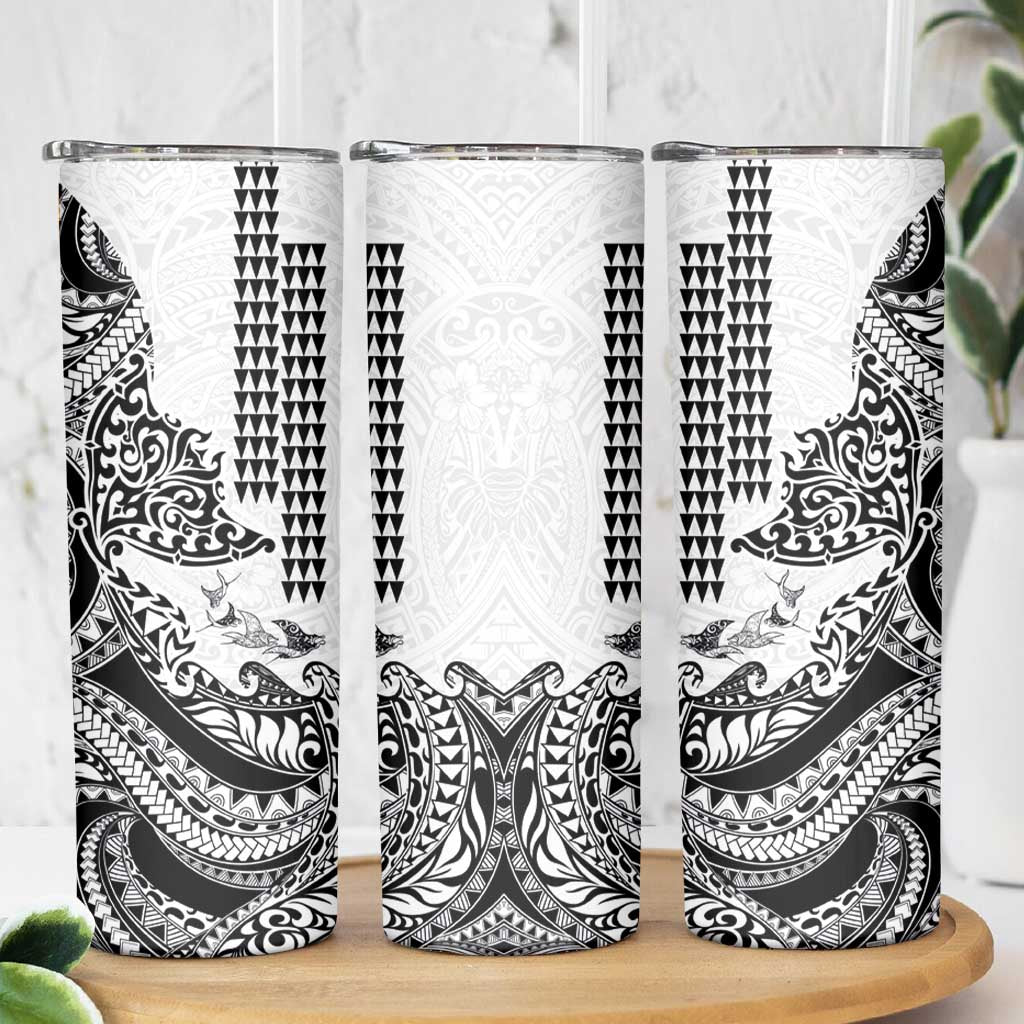 Hawaiian Tribal Manta Ray Skinny Tumbler Kakau Tattoo and Polynesian Art Motif Pattern