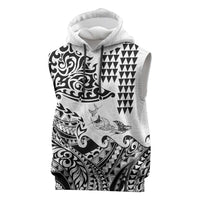 Hawaiian Tribal Manta Ray Sleeveless Hoodie Kakau Tattoo and Polynesian Art Motif Pattern