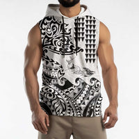 Hawaiian Tribal Manta Ray Sleeveless Hoodie Kakau Tattoo and Polynesian Art Motif Pattern