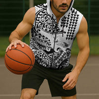 Hawaiian Tribal Manta Ray Sleeveless Zip Hoodie Kakau Tattoo and Polynesian Art Motif Pattern