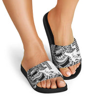 Hawaiian Tribal Manta Ray Slide Sandals Kakau Tattoo and Polynesian Art Motif Pattern