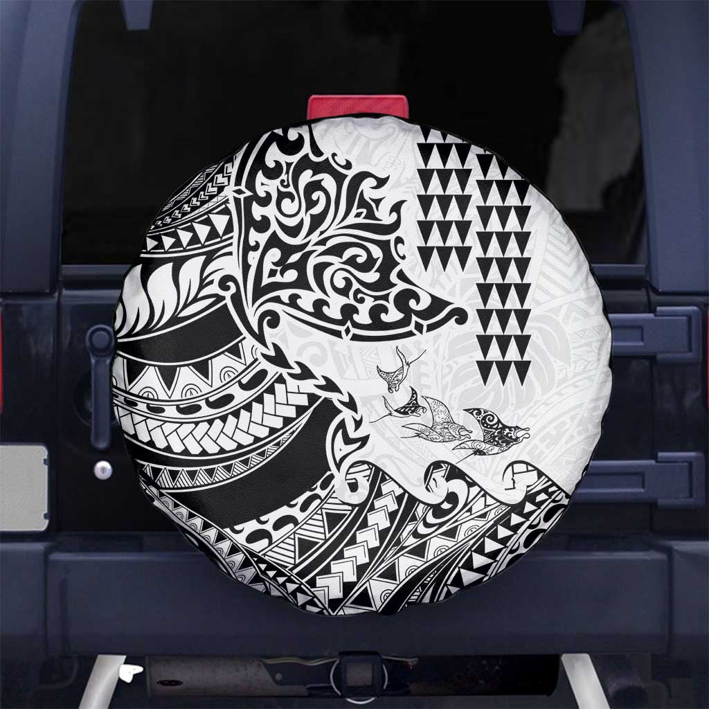 Hawaiian Tribal Manta Ray Spare Tire Cover Kakau Tattoo and Polynesian Art Motif Pattern