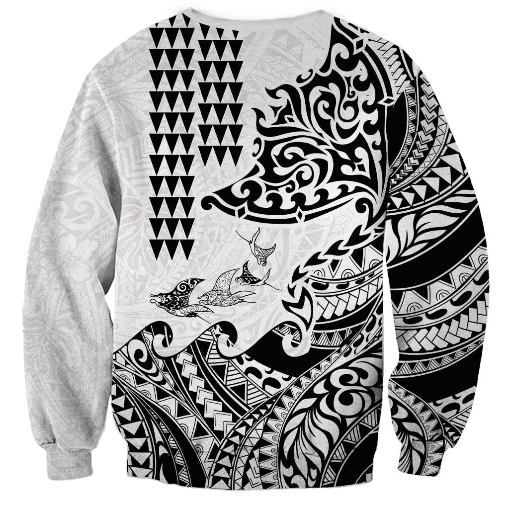Hawaiian Tribal Manta Ray Sweatshirt Kakau Tattoo and Polynesian Art Motif Pattern