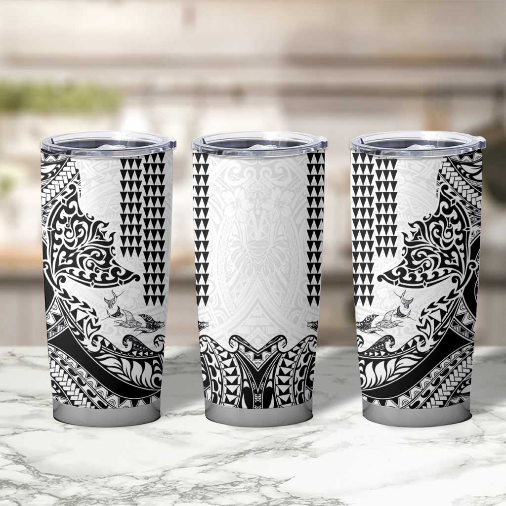Hawaiian Tribal Manta Ray Tumbler Cup Kakau Tattoo and Polynesian Art Motif Pattern