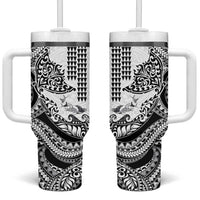 Hawaiian Tribal Manta Ray Tumbler With Handle Kakau Tattoo and Polynesian Art Motif Pattern LT03 One Size: 40 oz Multicolor - Polynesian Pride