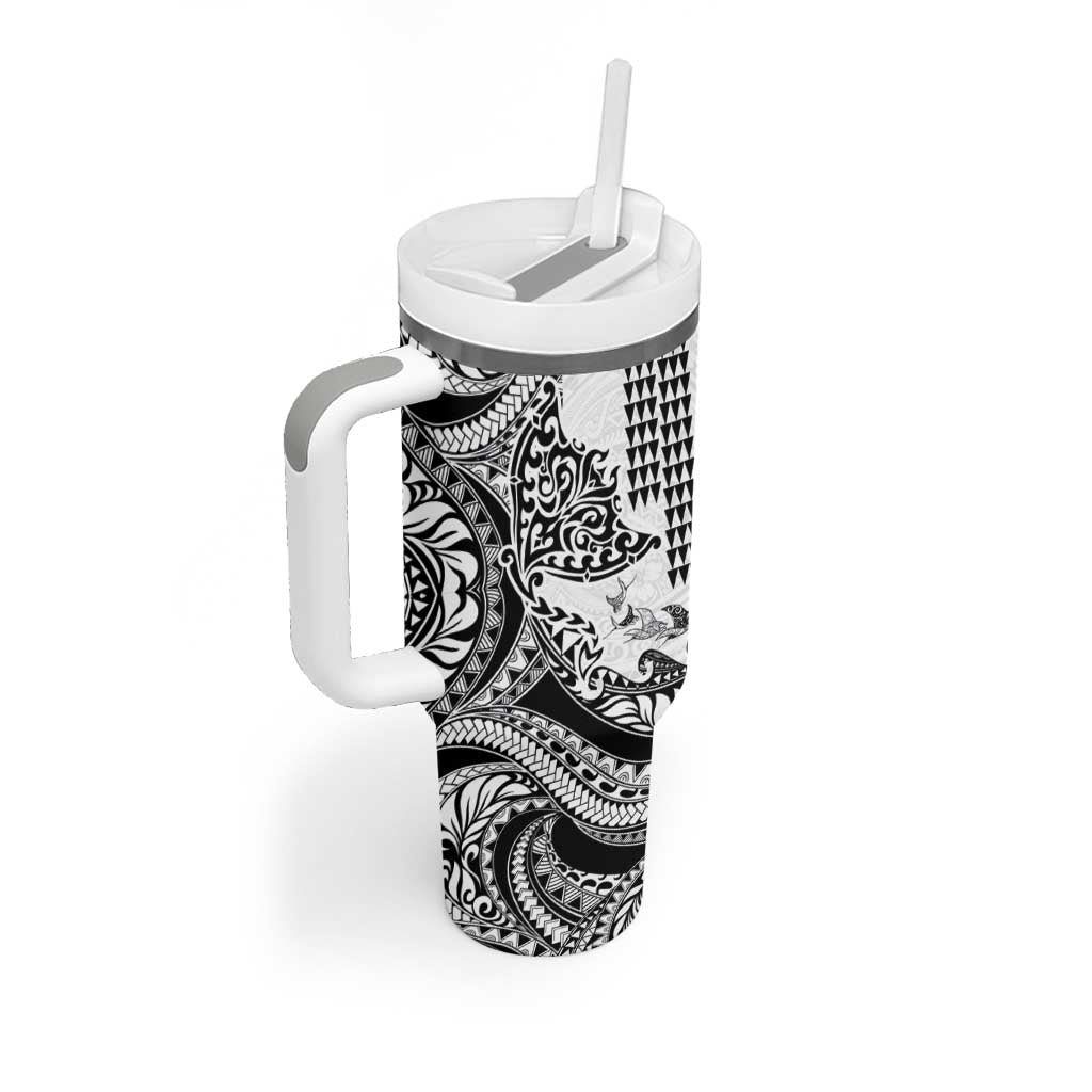Hawaiian Tribal Manta Ray Tumbler With Handle Kakau Tattoo and Polynesian Art Motif Pattern LT03 - Polynesian Pride