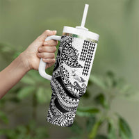 Hawaiian Tribal Manta Ray Tumbler With Handle Kakau Tattoo and Polynesian Art Motif Pattern LT03 - Polynesian Pride