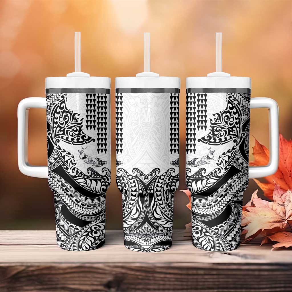 Hawaiian Tribal Manta Ray Tumbler With Handle Kakau Tattoo and Polynesian Art Motif Pattern LT03 - Polynesian Pride