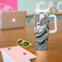 Hawaiian Tribal Manta Ray Tumbler With Handle Kakau Tattoo and Polynesian Art Motif Pattern LT03 - Polynesian Pride