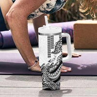 Hawaiian Tribal Manta Ray Tumbler With Handle Kakau Tattoo and Polynesian Art Motif Pattern LT03 - Polynesian Pride