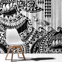Hawaiian Tribal Manta Ray Window Curtain Kakau Tattoo and Polynesian Art Motif Pattern