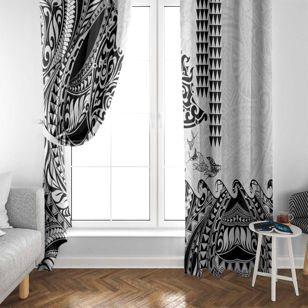 Hawaiian Tribal Manta Ray Window Curtain Kakau Tattoo and Polynesian Art Motif Pattern
