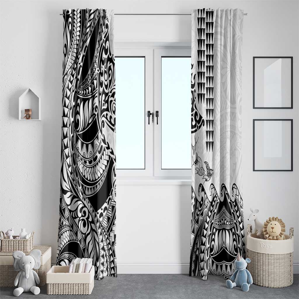 Hawaiian Tribal Manta Ray Window Curtain Kakau Tattoo and Polynesian Art Motif Pattern