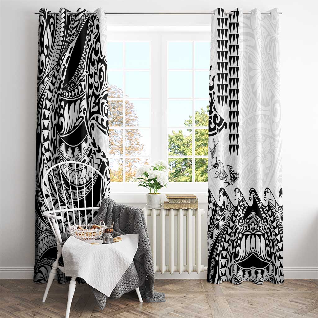 Hawaiian Tribal Manta Ray Window Curtain Kakau Tattoo and Polynesian Art Motif Pattern