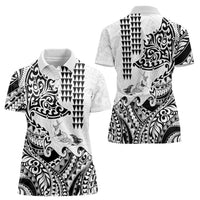 Hawaiian Tribal Manta Ray Women Polo Shirt Kakau Tattoo and Polynesian Art Motif Pattern